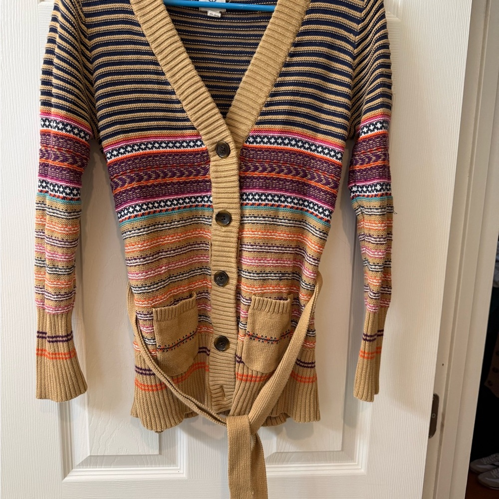 Lands' End Multicolor Striped Cardigan Sweater